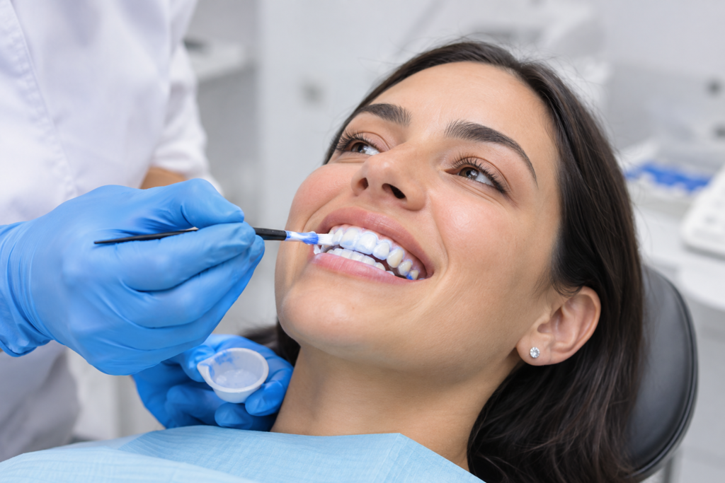 paciente en un tratamiento de blanqueamiento dental